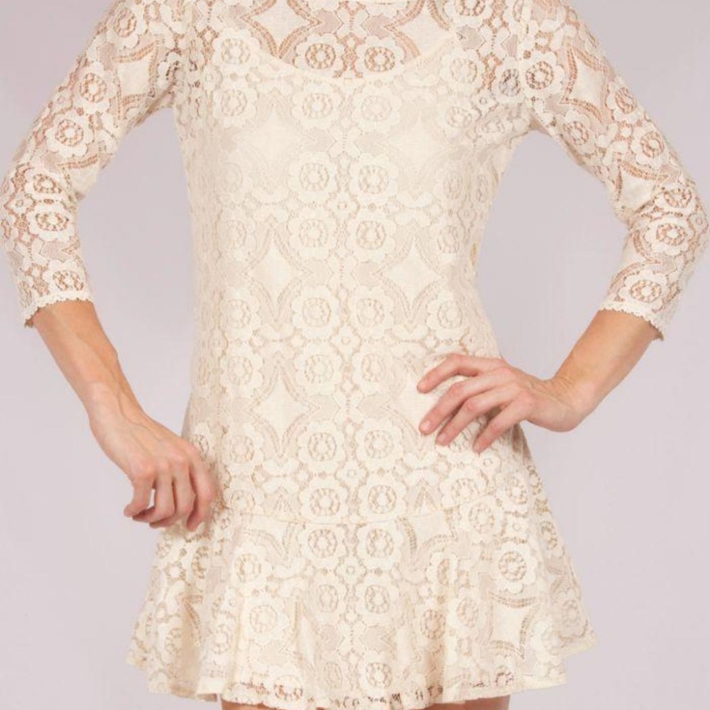 Free people lace ecru cream cotton 2 Pc dress sz 2 NWOT *Z - Picture 4 of 11